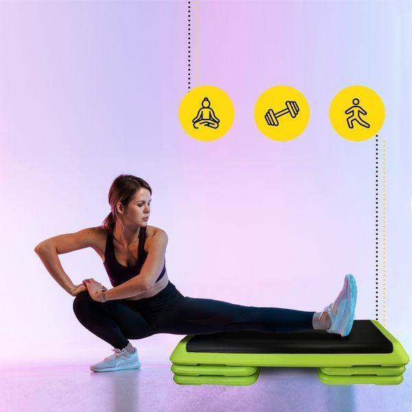 Степ-платформа Cornix Pro 3-ступінчаста 109x41x10-20 см &ndash; регульована платформа для аеробіки та силових вправ, зелено-чорна XR-0401 фото