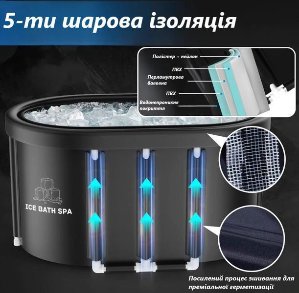 Овальна крижана ванна Ice Bath Spa з кришкою 120x70x70 см Льодовий басейн BS0024 фото