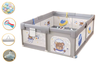 Дитячий манеж Terrio Bear M Сірий 120x160 см з двома ручками і 60 різнокольоровими м'ячами TQ-315GM фото