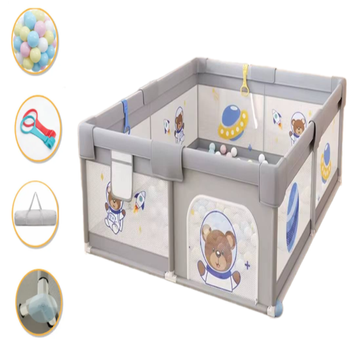 Дитячий манеж Terrio Bear S Сірий 120x120 см з двома ручками і 60 різнокольоровими м'ячами TQ-315GS фото