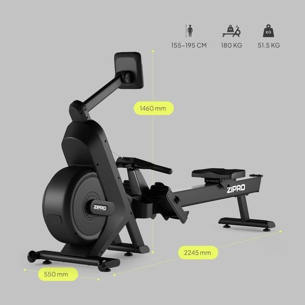 Веслувальний тренажер Zipro Power 10 чорний 5902659847126 фото