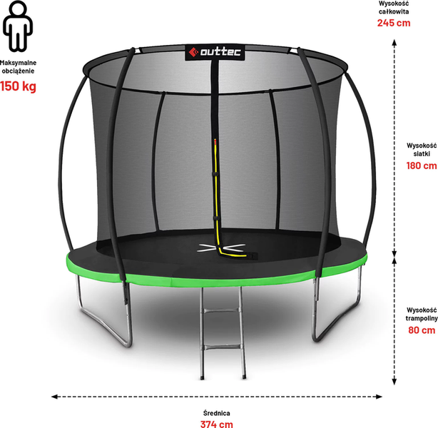 Батут OUTTEC 12FT чорно-зелений 374 см V376583 фото