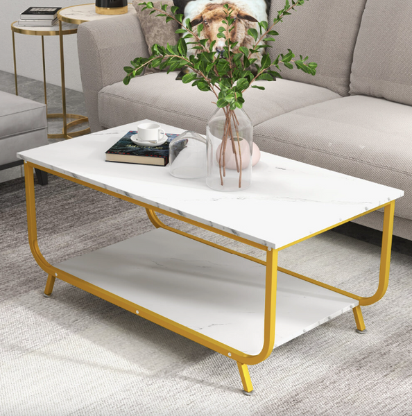 Журнальний стіл Costway Marble двоярусний білий 5903332086333 фото