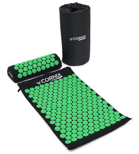 Килимок акупунктурний з валиком Cornix Classic Mat Аплікатор Кузнєцова XR-0110 Black/Green XR-0110 фото