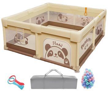 Дитячий манеж Terrio Panda&nbsp;XL 180x200 см з двома ручками і 60 різнокольоровими м'ячами TQ-316XL фото