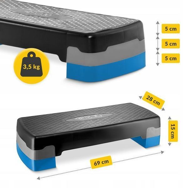 Степ-платформа 2-ступінчаста 4FIZJO 69 х 28 х 10-15 см Black/Blue (P-5907222931370) P-5907222931370 фото