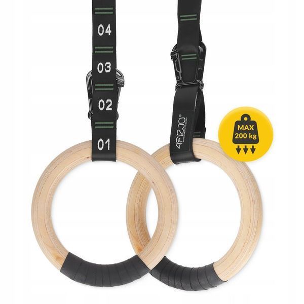Гімнастичні кільця 4FIZJO дерев'яні, регульовані Black/Green (P-5905973402736) P-5905973402736 фото