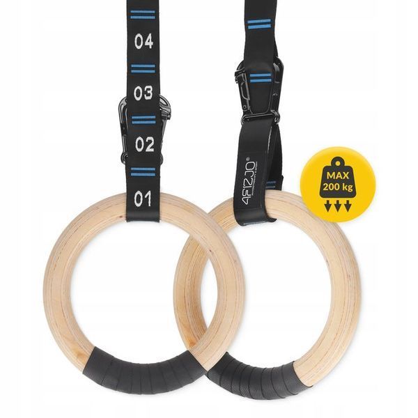 Гімнастичні кільця 4FIZJO дерев'яні, регульовані Black/Blue (P-5905973402743) P-5905973402743 фото