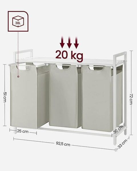 Кошик для білизни Leobert Chariot з трьома відділеннями 3 x 38л білий 5903332070664 фото