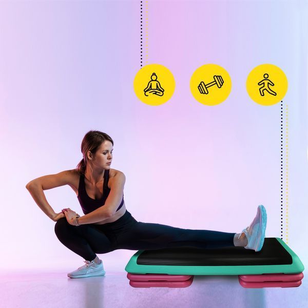 Степ-платформа Cornix Pro 3-ступінчаста 109x41x10-20 см &ndash; регульована платформа для аеробіки та силових вправ, фіолетово-бірюзово-чорна XR-0402 фото