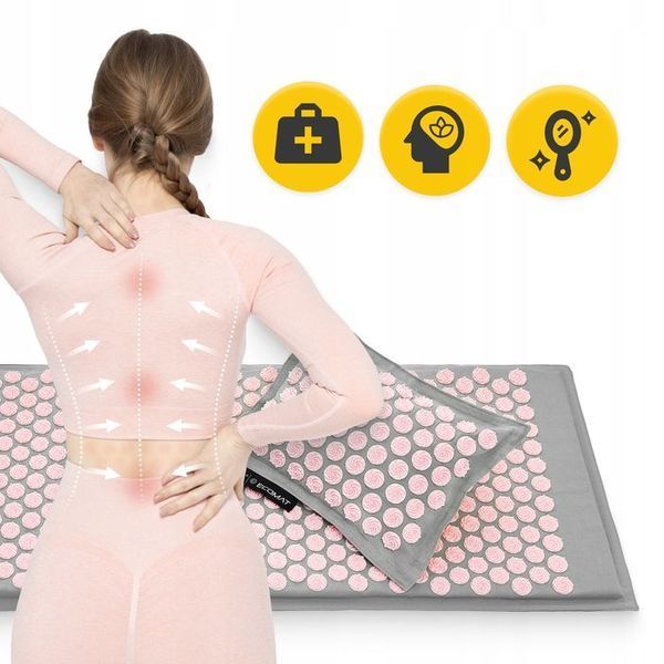 Килимок акупунктурний з подушкою 4FIZJO Eco Mat XL Аплікатор Кузнєцова Grey/Pink (P-5907739313607) 154236-2692 фото