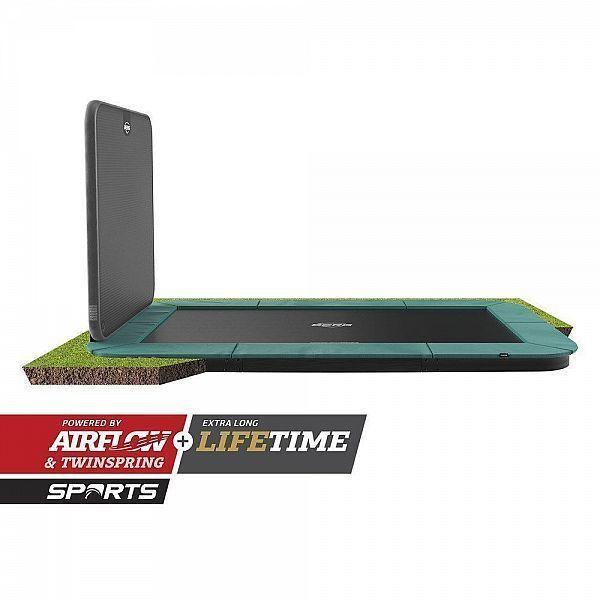 Прямокутний грунтовий батут з стіною BERG Ultim Champion FlatGround 410 Grey + AeroWall BLK&GRY 32.31.44.31 102186-3103 фото