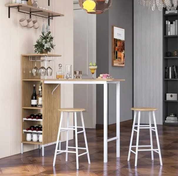 Барний стіл з стільцями Costway Bistro з тримачем винних келихів натуральний 5990332086490 фото