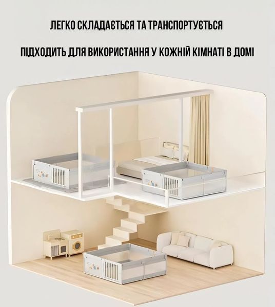 Дитячий манеж Terrio Happy L 150х180 см Жовтий з пластиковими дверима, двома ручками і 60 різнокольоровими м'ячами TQ-323Y фото