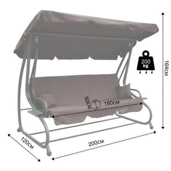 Качеля садова Bonro Garden BW-002 коричнева 3 місна 42400948 фото