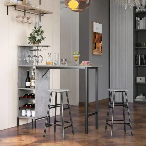 Барний стіл з стільцями Costway Bistro з тримачем винних келихів сірий 5980335086490 фото