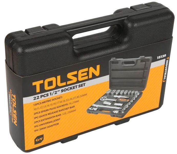 Tolsen Набір інструментів, набір торцевих головок 1/2", 22шт, CrV 151262-129937 фото
