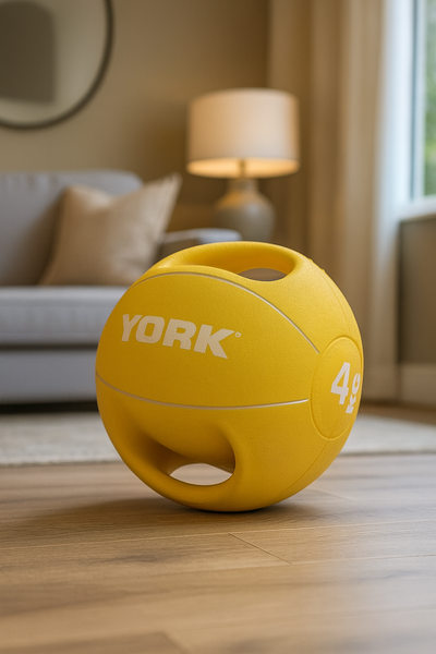 М'яч медбол 4 кг York Fitness із двома ручками, жовтий 81421-1664 фото