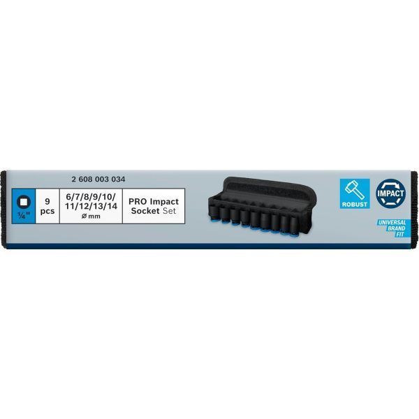 Набір ударних торцевих головок Bosch Professional Standart 9шт 1/4" 25мм 2.608.003.034 фото