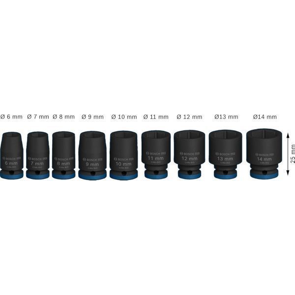 Набір ударних торцевих головок Bosch Professional Standart 9шт 1/4" 25мм 2.608.003.034 фото
