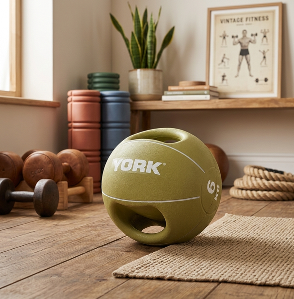 М'яч медбол 6 кг York Fitness із двома ручками, салатовий 81423-1664 фото