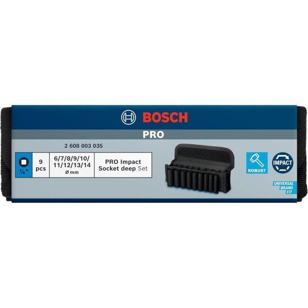 Набір ударних торцевих головок Bosch Professional Deep 9шт 1/4" 50мм 2.608.003.035 фото