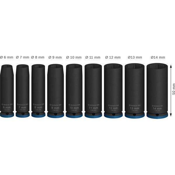 Набір ударних торцевих головок Bosch Professional Deep 9шт 1/4" 50мм 2.608.003.035 фото