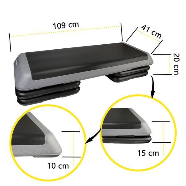 Степ-платформа Cornix Pro 3-ступінчаста 109x41x10-20 см &ndash; регульована платформа для аеробіки та силових вправ, чорна/сіра XR-0403 фото