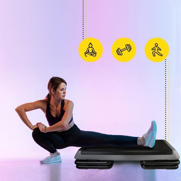 Степ-платформа Cornix Pro 3-ступінчаста 109x41x10-20 см &ndash; регульована платформа для аеробіки та силових вправ, чорна/сіра XR-0403 фото