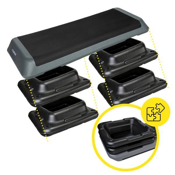 Степ-платформа Cornix Pro 3-ступінчаста 109x41x10-20 см &ndash; регульована платформа для аеробіки та силових вправ, чорна/сіра XR-0403 фото