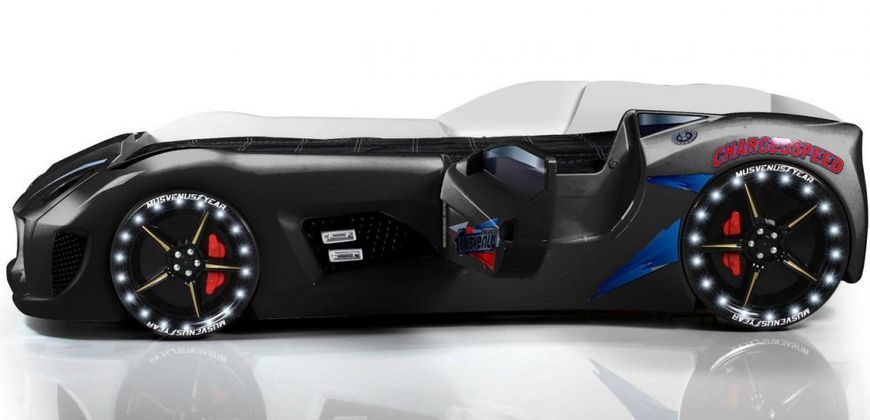 Ліжко машинка Audi чорна з підсвічуванням, робочими дверима, звуковими ефектами, пультом 359-3056 фото