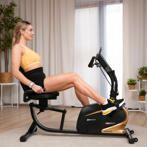 Горизонтальний велотренажер Hop-Sport HS-045L Volt магнітний золотистий 5902308237520 фото