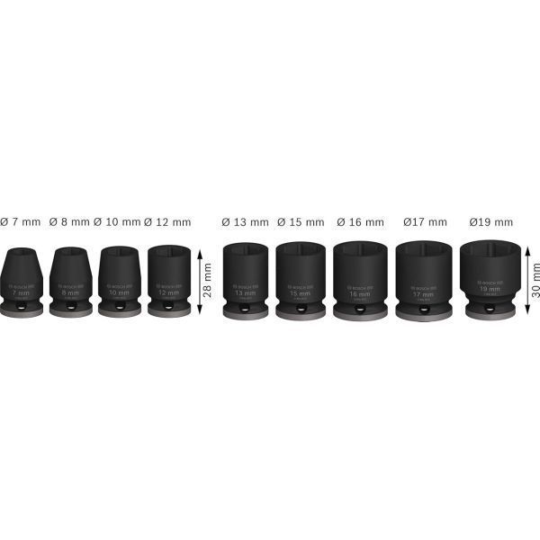 Набір ударних торцевих головок Bosch Professional Standart 9шт 3/8" 30мм 2.608.003.036 фото