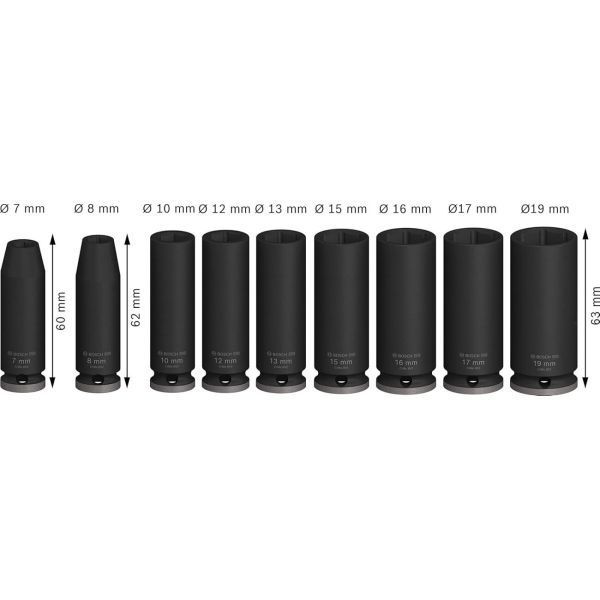 Набір ударних торцевих головок Bosch Professional Deep 9шт 3/8" 63мм 2.608.003.037 фото