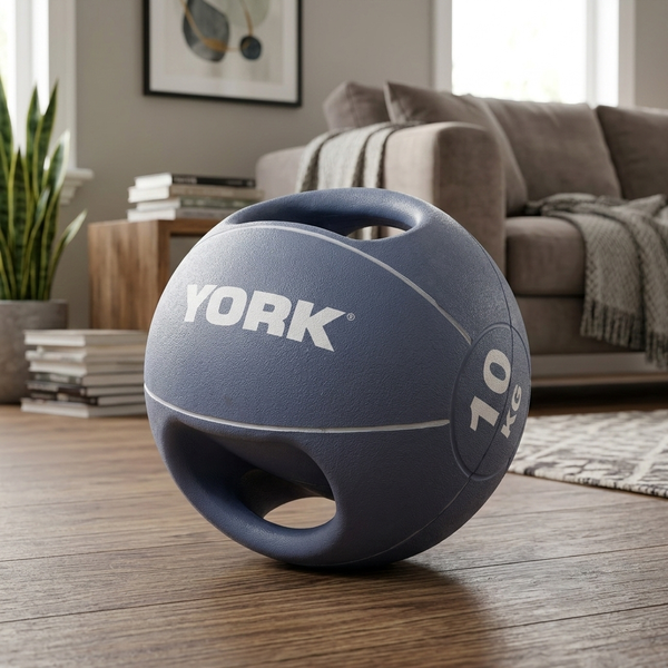 М'яч медбол 10 кг York Fitness із двома ручками, фіолетовий 81427-1664 фото