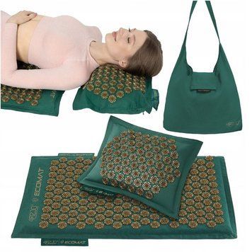 Килимок акупунктурний з подушкою 4FIZJO Eco Mat Аплікатор Кузнєцова Navy Green/Gold (P-5907739312891) 154218-2692 фото