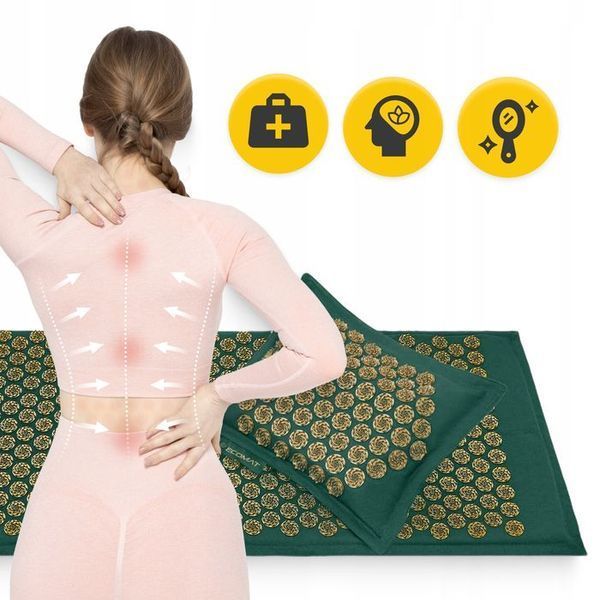 Килимок акупунктурний з подушкою 4FIZJO Eco Mat Аплікатор Кузнєцова Navy Green/Gold (P-5907739312891) 154218-2692 фото