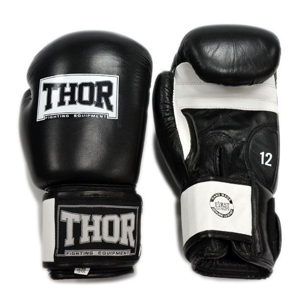 Рукавички боксерські THOR SPARRING 10oz / шкіра / чорно-білі 4229-1888 фото