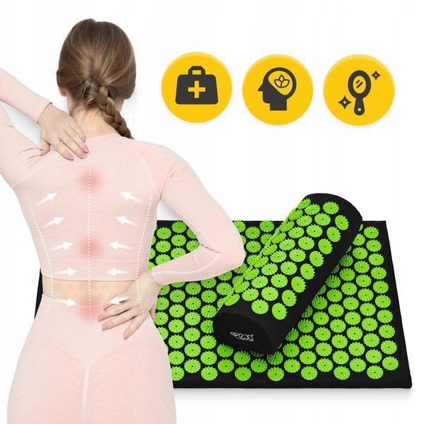 Килимок акупунктурний з валиком 4FIZJO Classic Mat Аплікатор Кузнєцова Black/Green (P-5907222931745) 147928-2692 фото