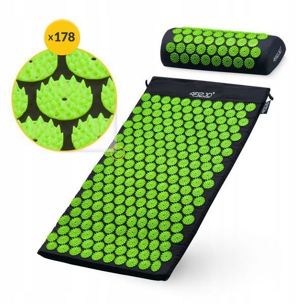 Килимок акупунктурний з валиком 4FIZJO Classic Mat Аплікатор Кузнєцова Black/Green (P-5907222931745) 147928-2692 фото
