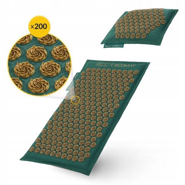 Килимок акупунктурний з подушкою 4FIZJO Eco Mat Аплікатор Кузнєцова Navy Green/Gold (P-5907739312891) 154218-2692 фото