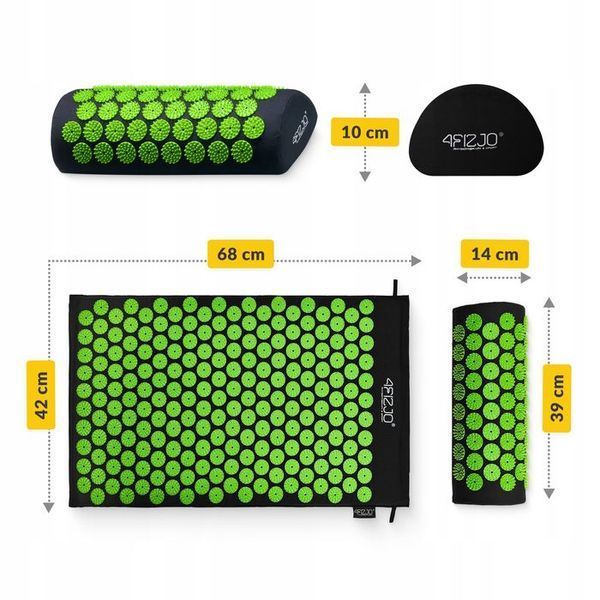 Килимок акупунктурний з валиком 4FIZJO Classic Mat Аплікатор Кузнєцова Black/Green (P-5907222931745) 147928-2692 фото