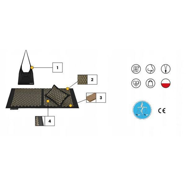 Килимок акупунктурний з подушкою 4FIZJO Eco Mat XL Аплікатор Кузнєцова Black/Gold (P-5907739313591) 154219-2692 фото
