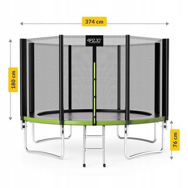 Батут із зовнішньою сіткою 4FIZJO Classic 12FT 374 см Black/Green (P-5907739312914) 154717-2692 фото