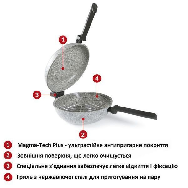 Сковорода подвійна Flonal Dura Induction Rocky Twins 28 см з решіткою (RKIWP2830) 149249-1106821 фото