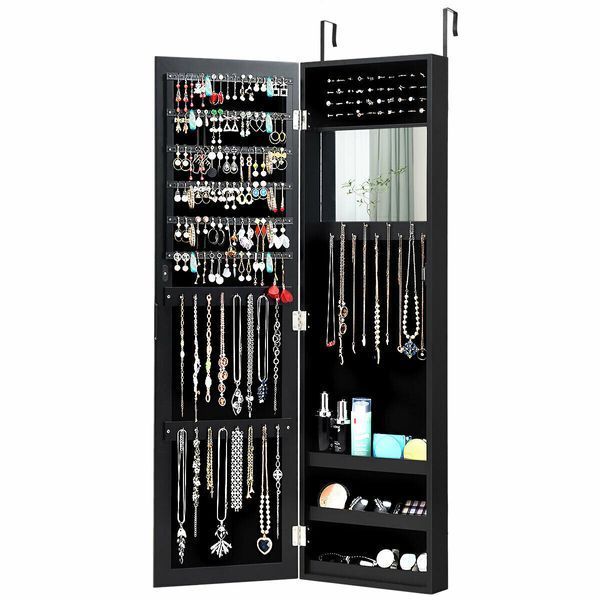 Дзеркало шафа підвісна Costway Glamour Case для біжутерії чорний JV10821BK фото