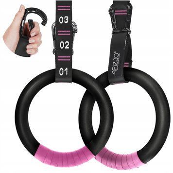 Гімнастичні кільця 4FIZJO, регульовані, ABS пластик, Black/Pink, для кросфіту та калістеніки P-5905973406116 фото
