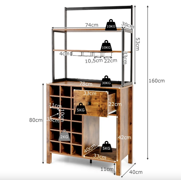 Стелаж винний Costway Vinoteca кухонна шафа в стилі Loft 5903332068003 фото