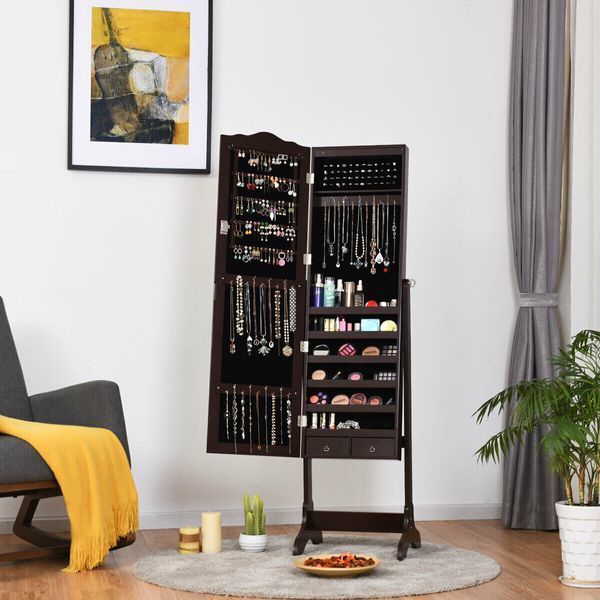 Дзеркало шафа підлогова Costway Antique для біжутерії коричневий JV10771CF фото