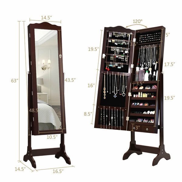 Дзеркало шафа підлогова Costway Antique для біжутерії коричневий JV10771CF фото